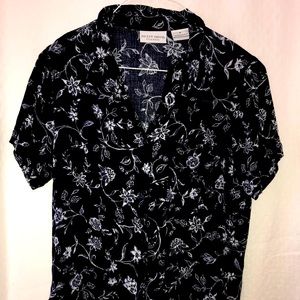 Navy Blue Floral Button Down Short Sleeve